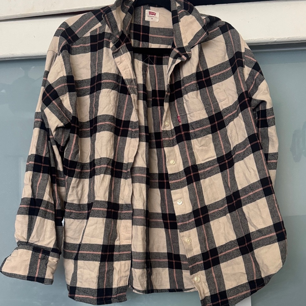 Levi's Men's Casual Plaid Shirt - Black and Cream